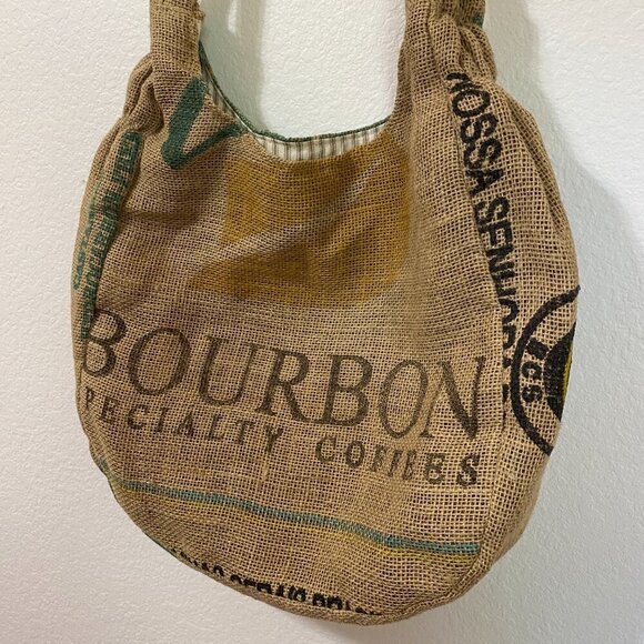 Upcycled Coffee Sack Burlap Tote Purse Lined - Picture 2 of 10